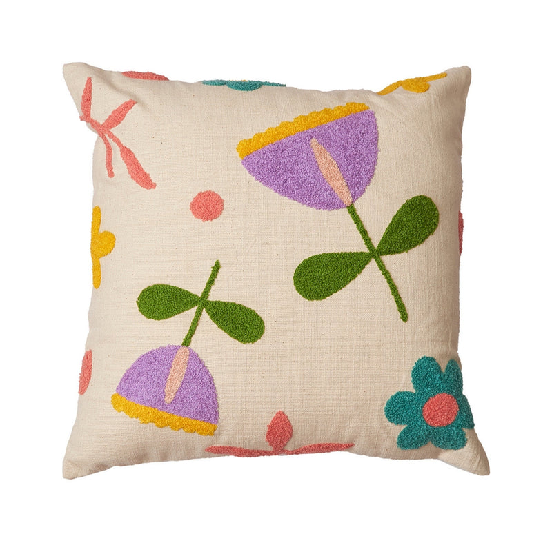 Nurture India Lavendar Fields Tufted Cushion Cover 16x 16-Inch