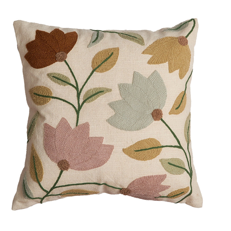 Nurture India Lotus Flower Embroidered Cushion Cover 16x 16-Inch