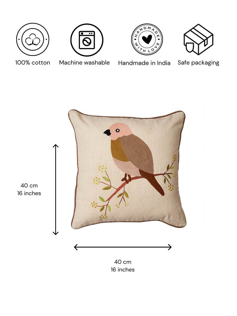 Nurture India on Tree Embroidered Cushion Cover 16x 16-Inch