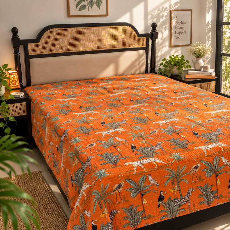 local-kala-jangle-safari-kantha-stitch-bedcover