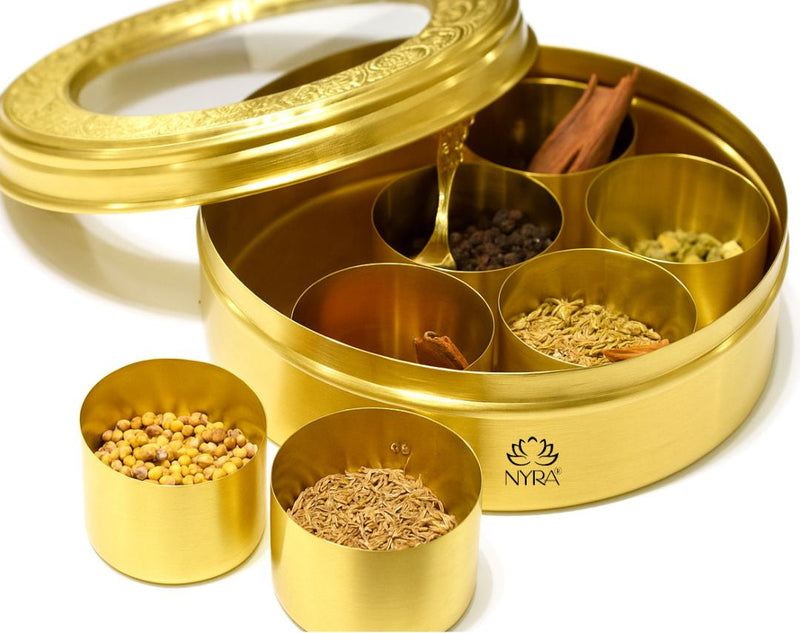Brass Spice Box with see-through lid – Masala Spice Box