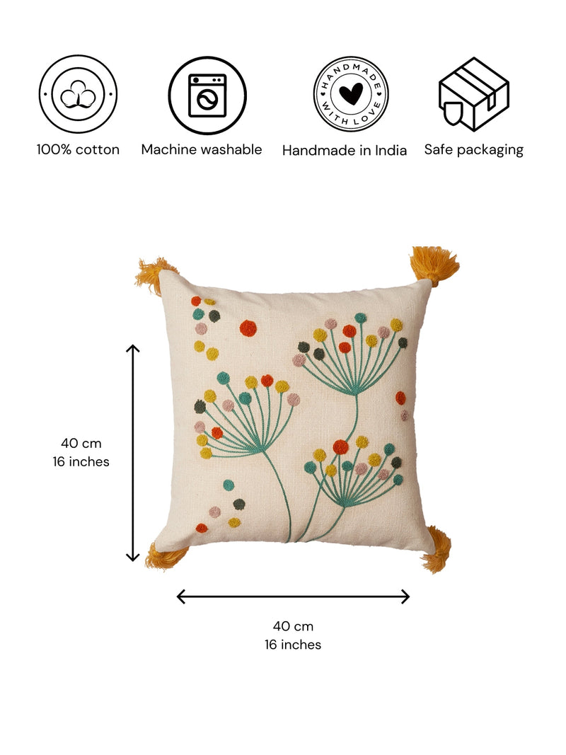 Nurture India Dandelion Dreams Embroidered Cushion Cover 16x16