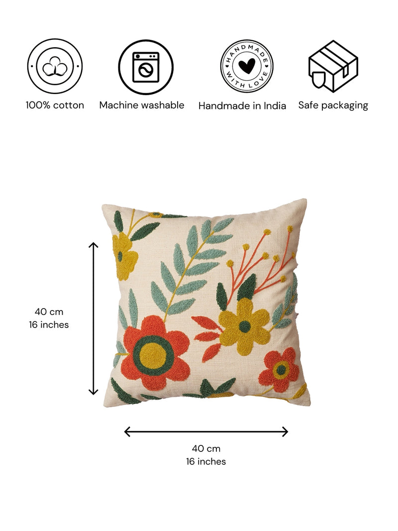 Nurture India Bohemian Floral Tufted Cushion Cover
