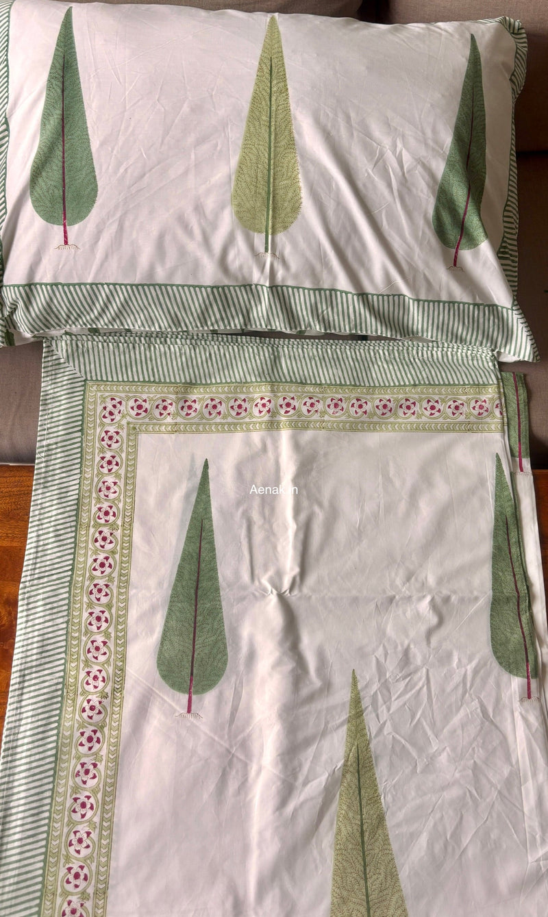 aenak-green-cypress-handblock-premium-cotton-bedsheet-set