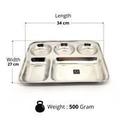 Stainless-Steel Round shaped 5 in 1 divided compartment Bhojan Thali – Kitchen Utensil