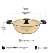Traditional Brass Kadhai (Pital Wok) with Tin Lining & Lid – Cooking Wok
