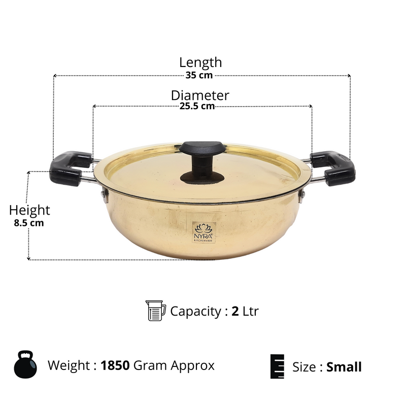 Traditional Brass Kadhai (Pital Wok) with Tin Lining & Lid – Cooking Wok