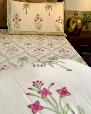 aenak-green-palm-handblock-printed-premium-cotton-fitted-bedsheet-set