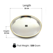 Stainless-Steel Two-Tone Thali Set with Brass detailing – Kitchen Utensil