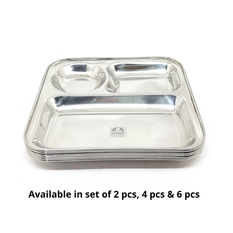 Stainless Steel 3-Compartment Dinner Plate – Kitchen Utensil