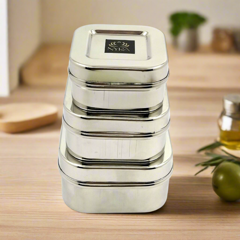 Stainless Steel Square Shaped Storage Box/Dibbi – Storage Container