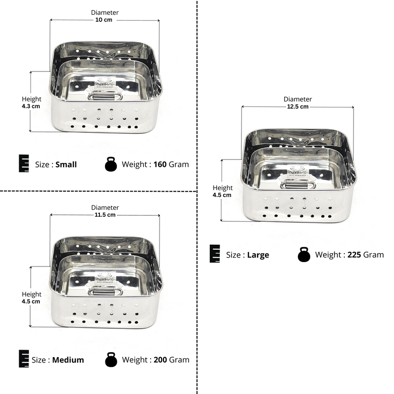  Stainless Steel Square Paneer Maker Set | Mould & Strainer with Top Press Lid