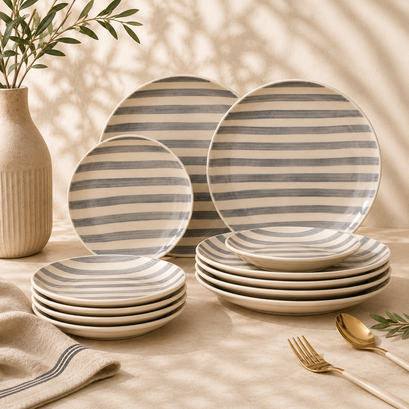 ceramic-kitchen-noir-ivory-stripe-dinner-quarter-plates-collection