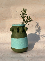 Nurture India Olive Green Sky Blue Paper Mache Vase 12-Inch