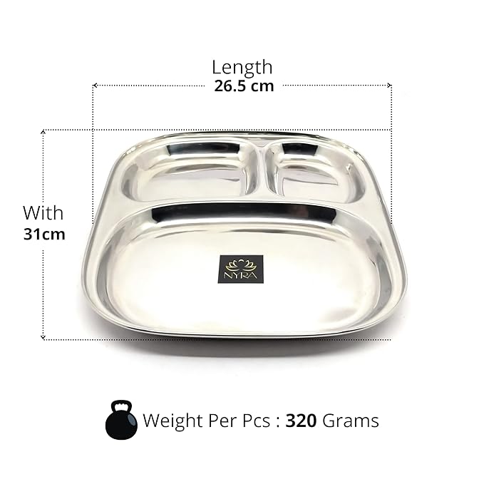 Stainless Steel Three Sectioned Plates – Kitchen Utensil