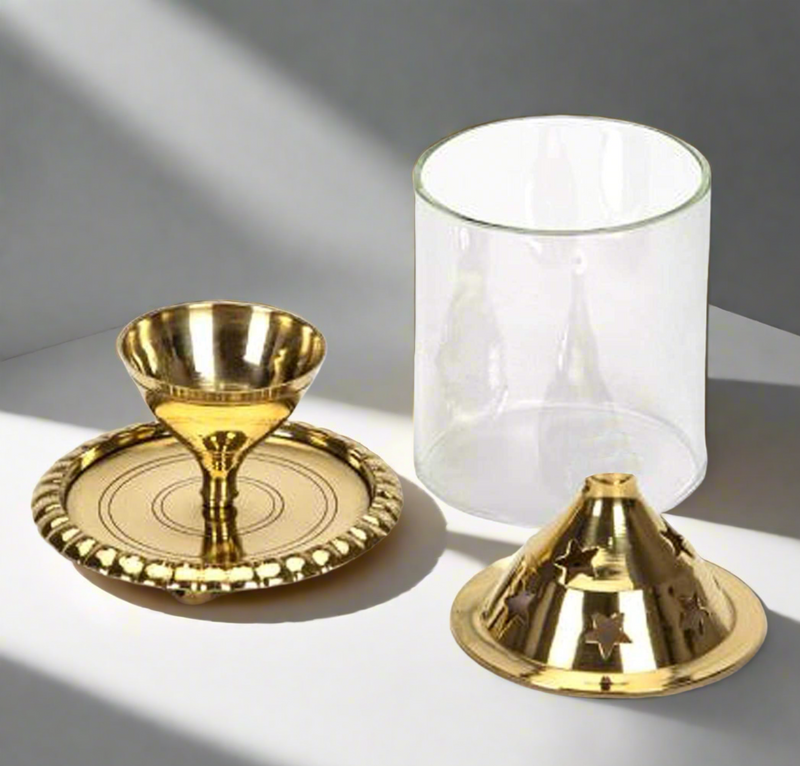 Brass Akhand Diya with Borosilicate Glass Cover – Drinking Tumbler