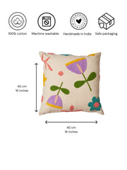 Nurture India Lavendar Fields Tufted Cushion Cover 16x 16-Inch