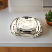 Stainless Steel Set of 12 pieces- Quarter and Full-Size Plates with Laser Print Set 