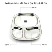 Stainless Steel Three Sectioned Plates – Kitchen Utensil