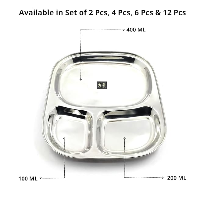 Stainless Steel Three Sectioned Plates – Kitchen Utensil