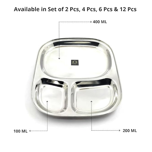 Stainless Steel Three Sectioned Plates – Kitchen Utensil