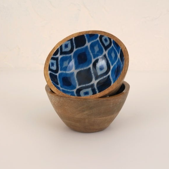 Nurture India Wooden Ikat Print Enamel Bowl