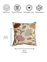 Nurture India Lotus Flower Embroidered Cushion Cover 16x 16-Inch