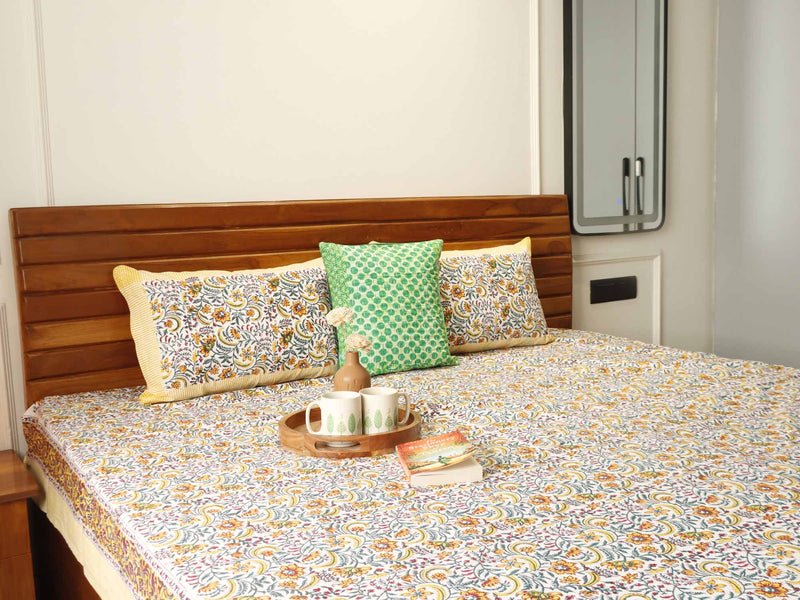 local-kala-masakali-yellow-handblock-bedsheet-100x108-inches