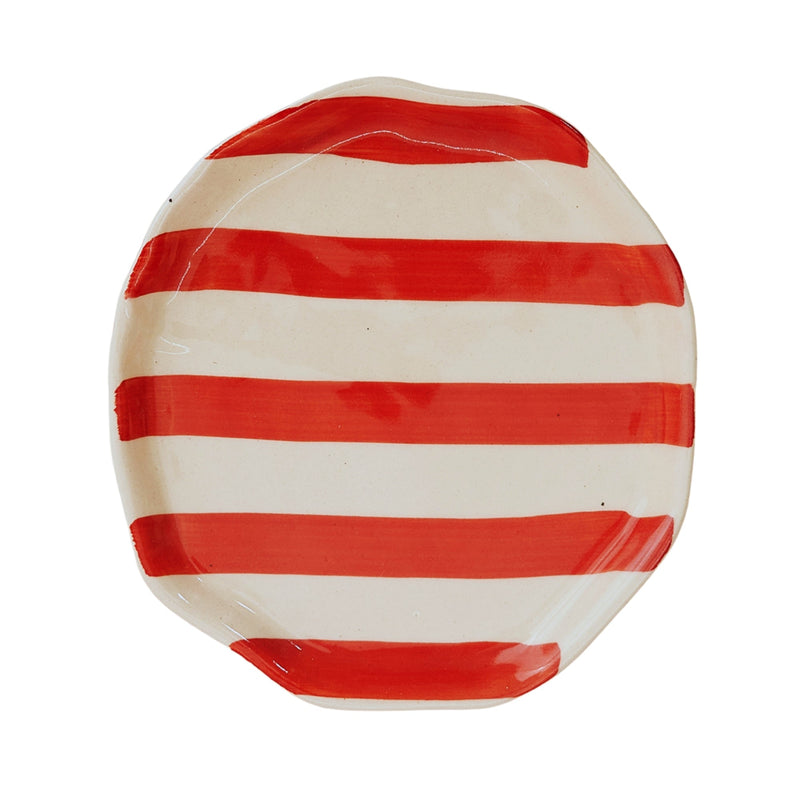 Nurture India Vintage Red Stripe Ceramic Plates 2-Piece Set