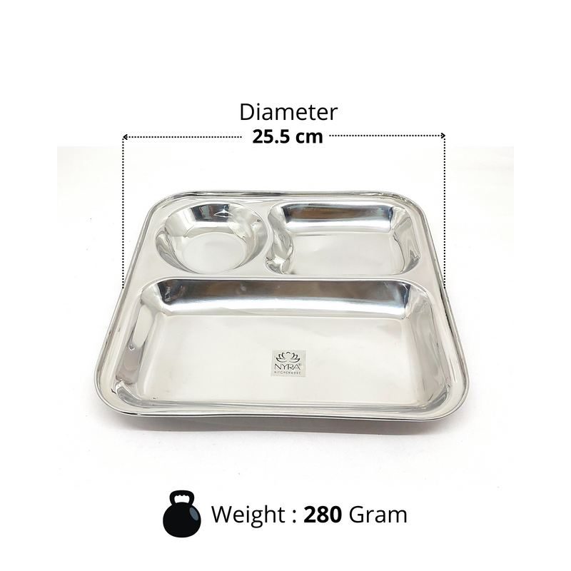 Stainless Steel 3-Compartment Dinner Plate – Kitchen Utensil