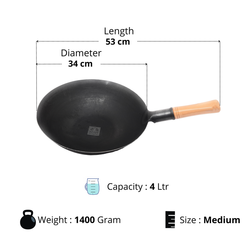 Traditional Loha Kadhai (Iron Wok) with Wooden Handle – Cooking Kadhai