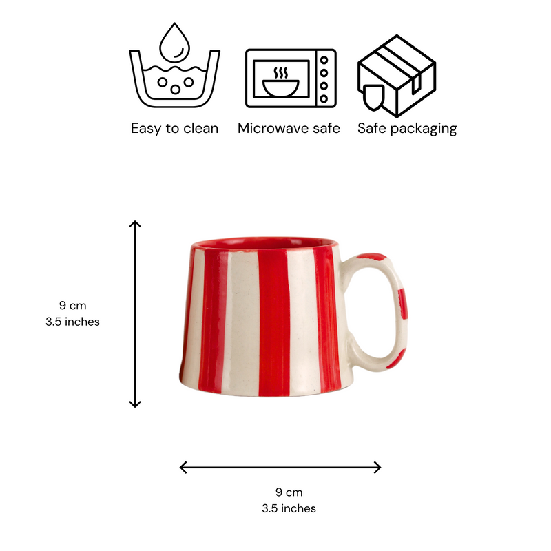 Nurture India Vintage Red Stripe Ceramic Coffee Cup 7-oz