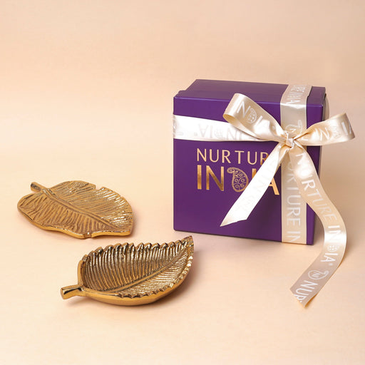 Nurture India Golden Metal Trinket Dish Gift Box 2-Piece Set