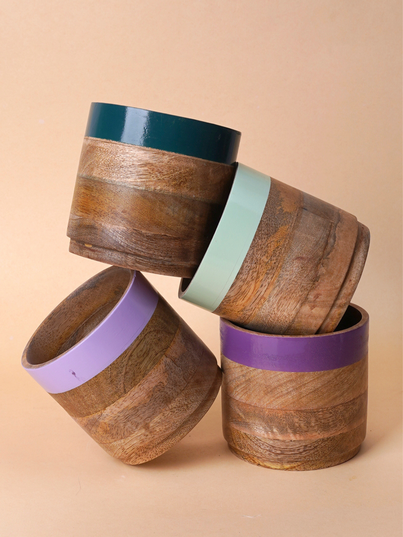 Nurture India Multicolor Planter Green Purple 4-Piece Set