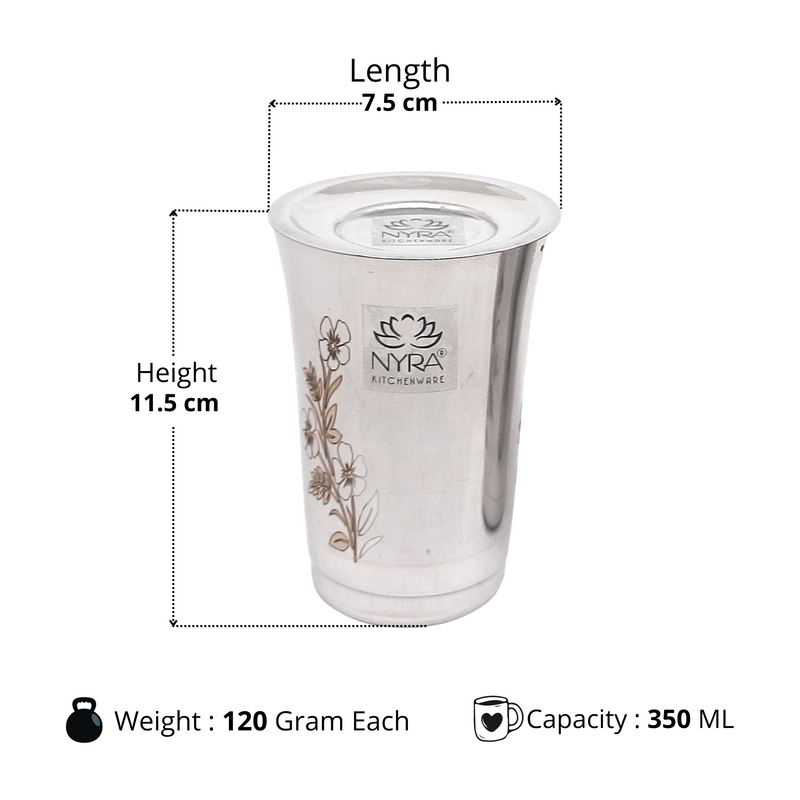 Premium Stainless Steel Floral Print Glass Set with Lid – Drinking Tumbler