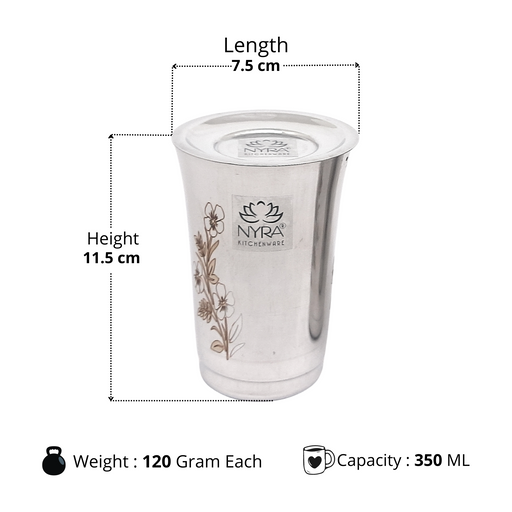 Premium Stainless Steel Floral Print Glass Set with Lid – Drinking Tumbler