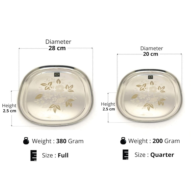 Stainless Steel Set of 12 pieces- Quarter and Full-Size Plates with Laser Print Set 