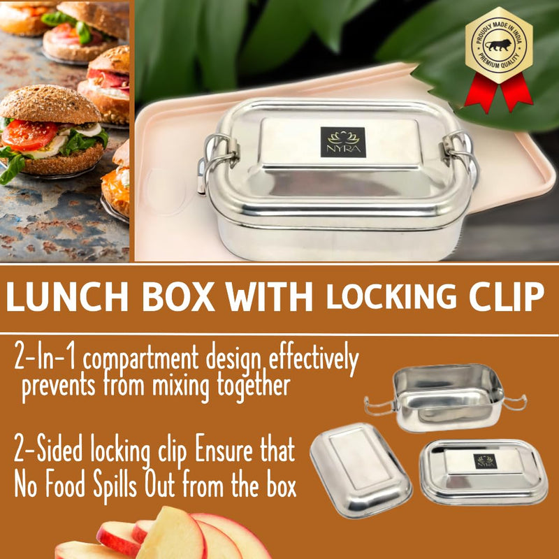 Stainless Steel Lunch Box with Locking Clip – Storage Container