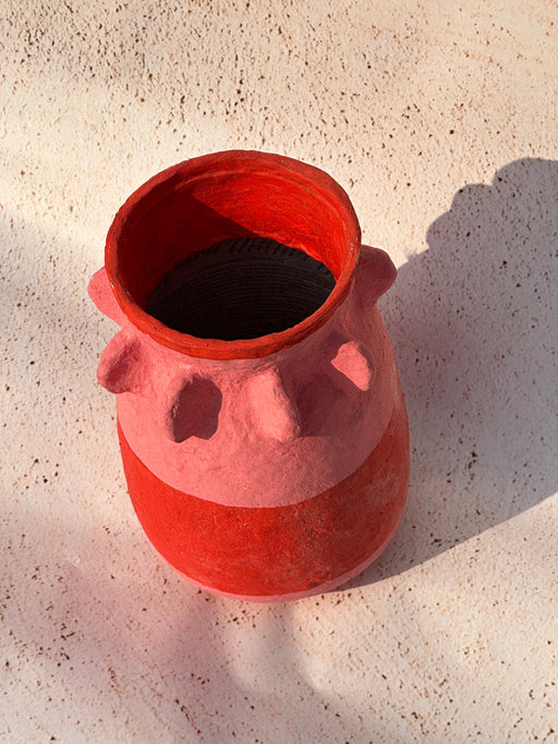 Nurture India Stripe Red Pink Paper Mache Vase 12-Inch