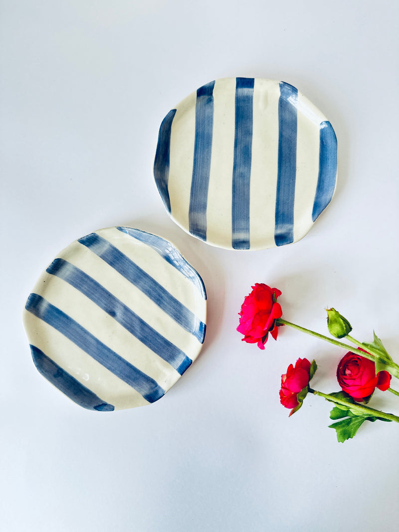 Nurture India Light Lavender Stripe Ceramic Plates 2-Piece Set
