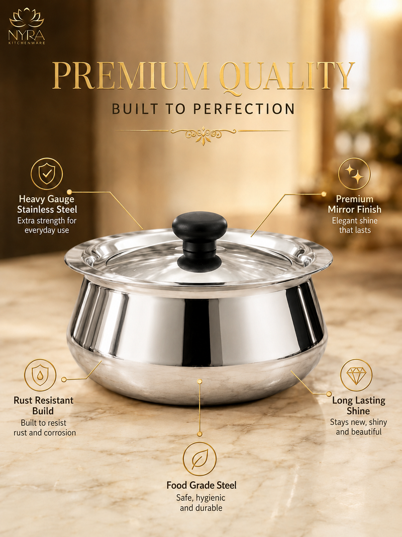 nyra-kitchenware-stainless-steel-serving-handi-with-lid-glossy-mirror-finish-serving-pot-curry-gravy-dal-sabzi-rice-biryani-serving-bowl-easy-grip-knob