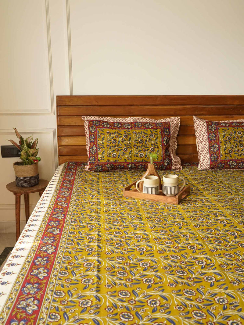 local-kala-kalamkari-mehandi-flat-fitted-bedsheet-90x108-inches