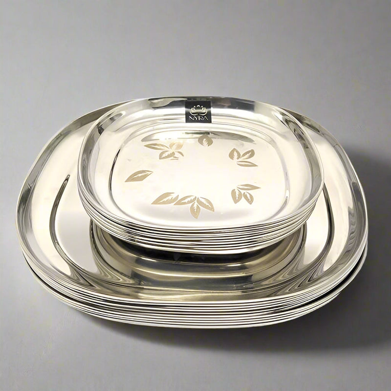 Stainless Steel Set of 12 pieces- Quarter and Full-Size Plates with Laser Print Set 