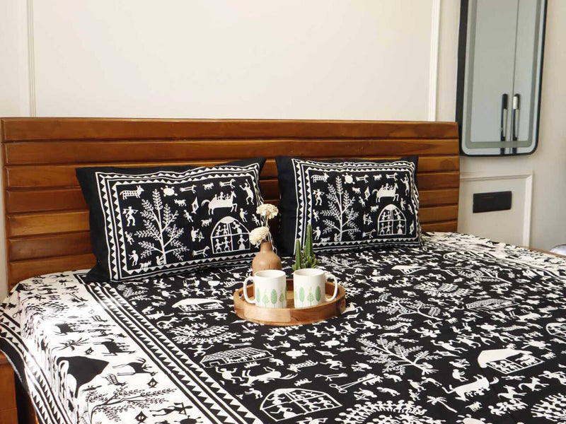 local-kala-black-and-white-village-flat-i-fitted-bedsheet-90x108-inches