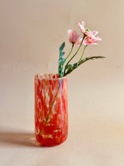 Nurture India Antique U Shape Mouth Blown Glass Vase Red