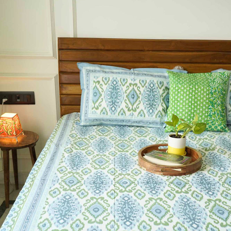 local-kala-ikkat-blue-flat-fitted-bedsheet-90x108-inches