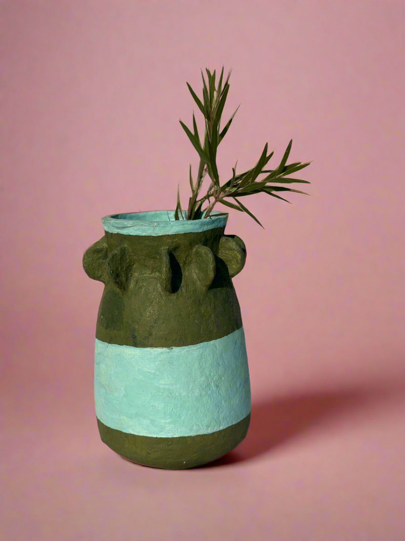 Nurture India Olive Green Sky Blue Paper Mache Vase 12-Inch