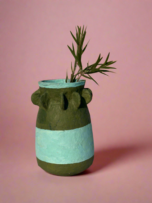Nurture India Olive Green Sky Blue Paper Mache Vase 12-Inch