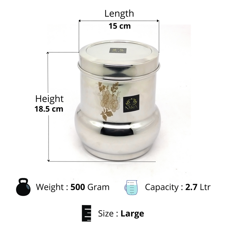Stainless-Steel Belly Shaped Deep Storage Box Containers Dibba