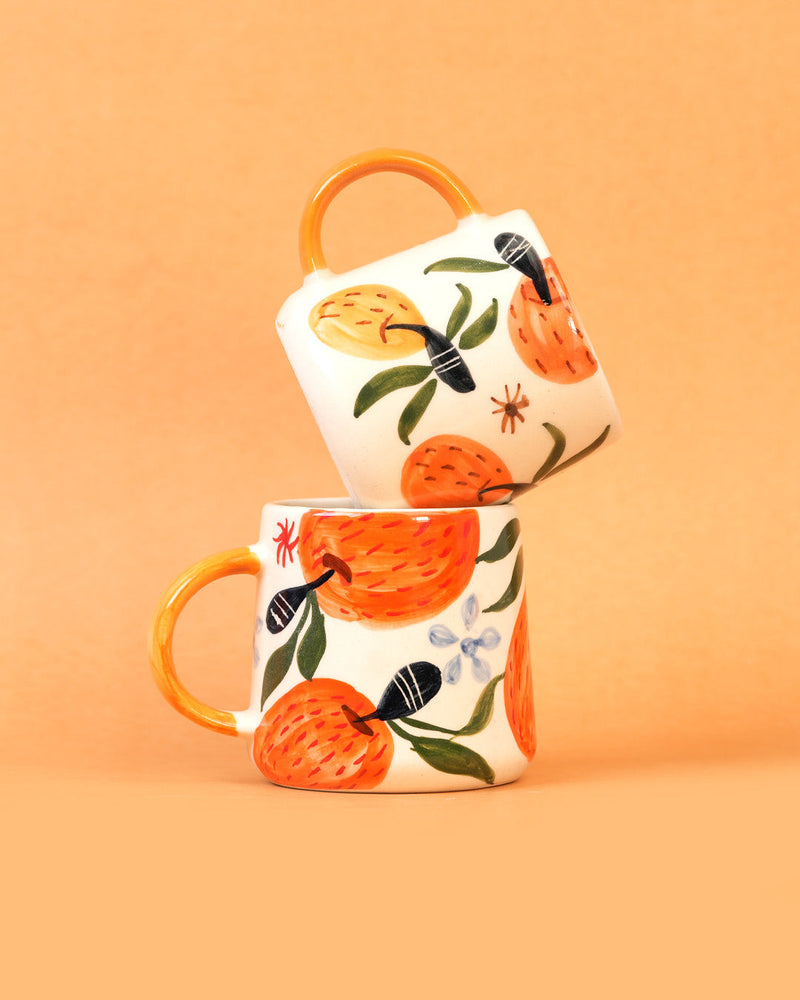 Nurture India Fresh Orange Charm Artistic Ceramic Mugs 10-oz